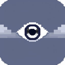 A minimalistic pixel art game icon featuring a striking silver eye in the center