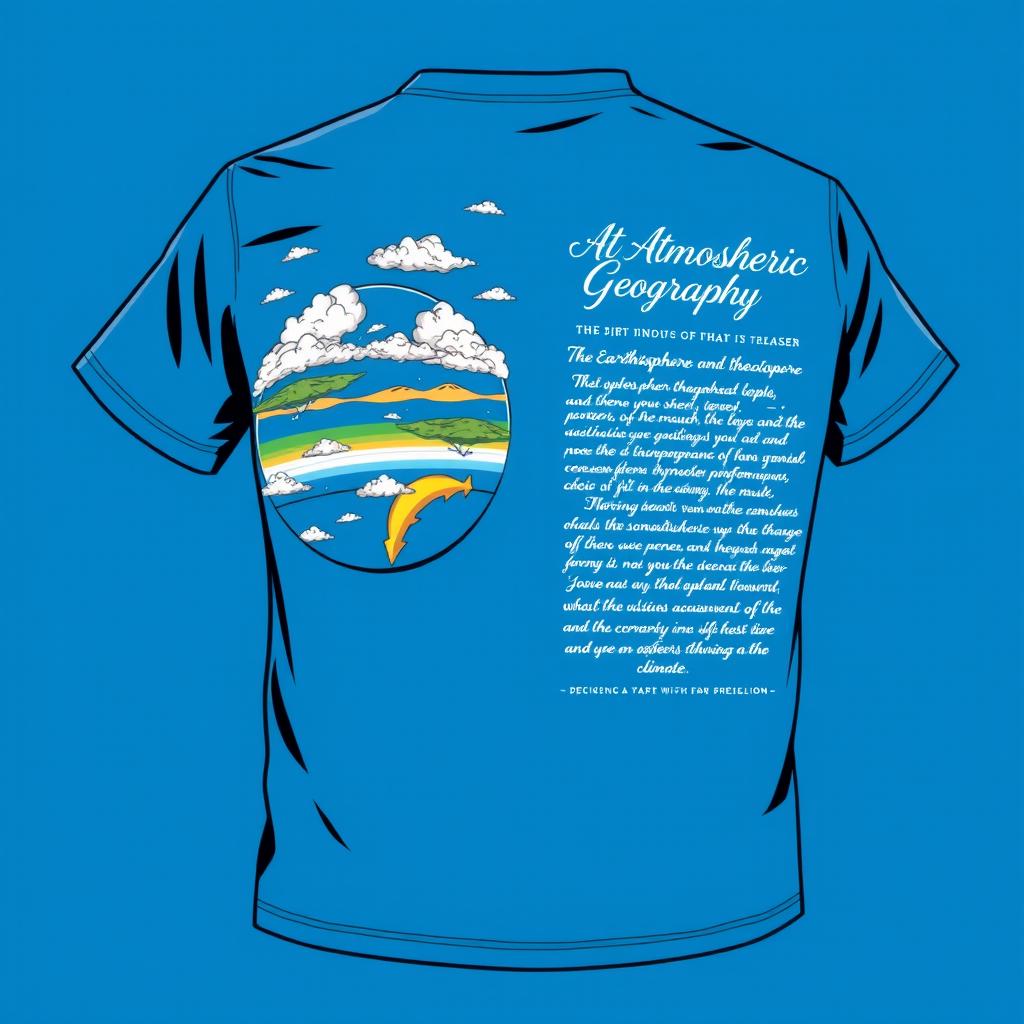 A t-shirt design featuring a vibrant blue color scheme that represents atmospheric geography