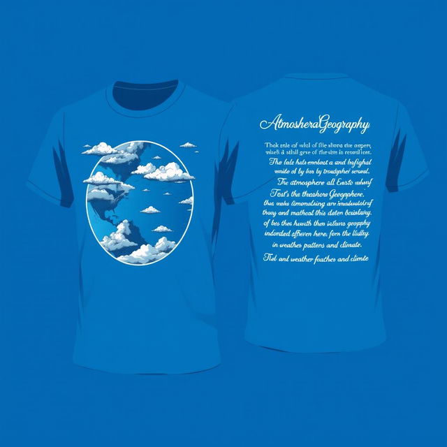 A t-shirt design featuring a vibrant blue color scheme that represents atmospheric geography