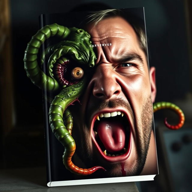 A striking book cover for a horror novel, featuring a close-up of a man's face in a dramatic scream