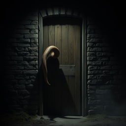 A suspenseful image of a door in a solid brick wall, slightly ajar, creating an atmosphere of intrigue and horror