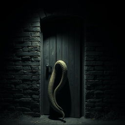 A suspenseful image of a door in a solid brick wall, slightly ajar, creating an atmosphere of intrigue and horror