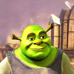 Create a profile picture featuring Shrek, the lovable ogre from the animated film, in a friendly and engaging pose.