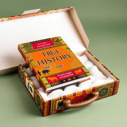 A beautifully designed box to transport a book titled 'The True History of Africa'