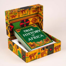 A beautifully designed box to transport a book titled 'The True History of Africa'