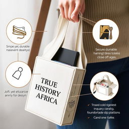 A lightweight and easy-to-carry box designed for transporting a book titled 'The True History of Africa'