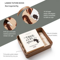 A lightweight and easy-to-carry box designed for transporting a book titled 'The True History of Africa'