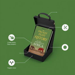 A compact, lightweight, and easy-to-carry box designed specifically for transporting a book titled 'The True History of Africa'