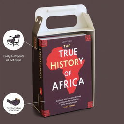 A lightweight and compact box designed for easily transporting a book titled 'The True History of Africa'