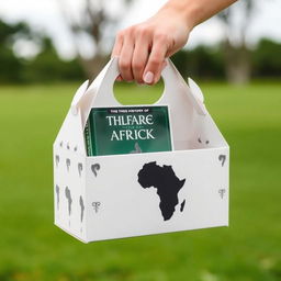 A lightweight and easy-to-carry box designed for transporting a book titled 'The True History of Africa'