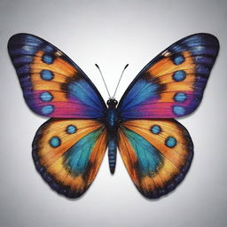 A vibrant butterfly with a pattern resembling social media icons on its wings.