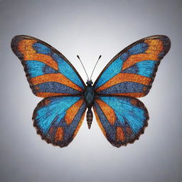 A vibrant butterfly with a pattern resembling social media icons on its wings.