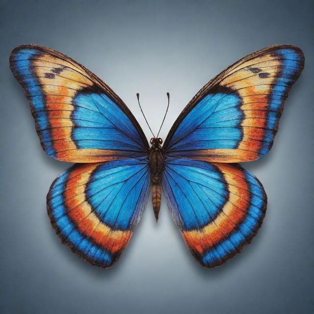 A vibrant butterfly with a pattern resembling social media icons on its wings.