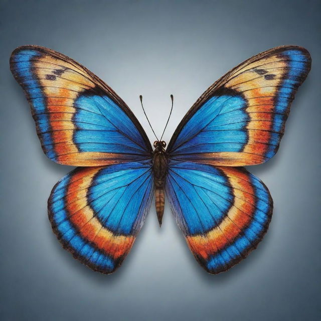 A vibrant butterfly with a pattern resembling social media icons on its wings.