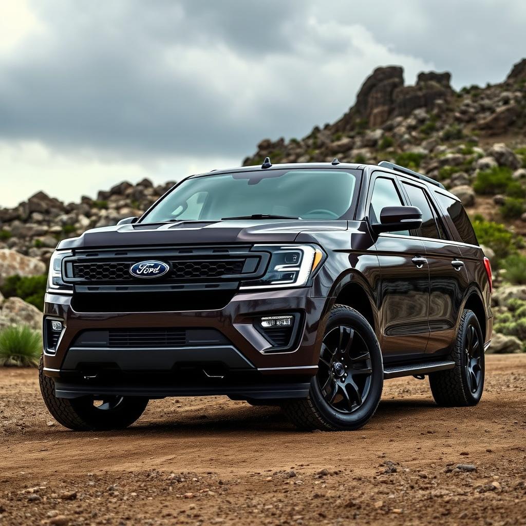 A powerful Ford Shelby Expedition Tremor parked in a rugged outdoor setting, showcasing its muscular design and aggressive stance