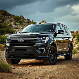 A powerful Ford Shelby Expedition Tremor parked in a rugged outdoor setting, showcasing its muscular design and aggressive stance