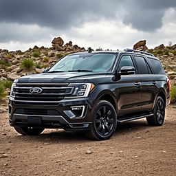 A powerful Ford Shelby Expedition Tremor parked in a rugged outdoor setting, showcasing its muscular design and aggressive stance