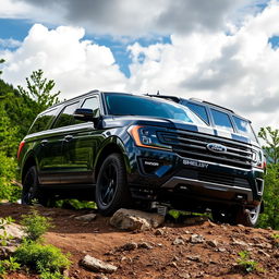 A striking 2025 Ford Shelby Expedition Tremor showcased in an outdoor adventure scene, emphasizing its modern design and robust features