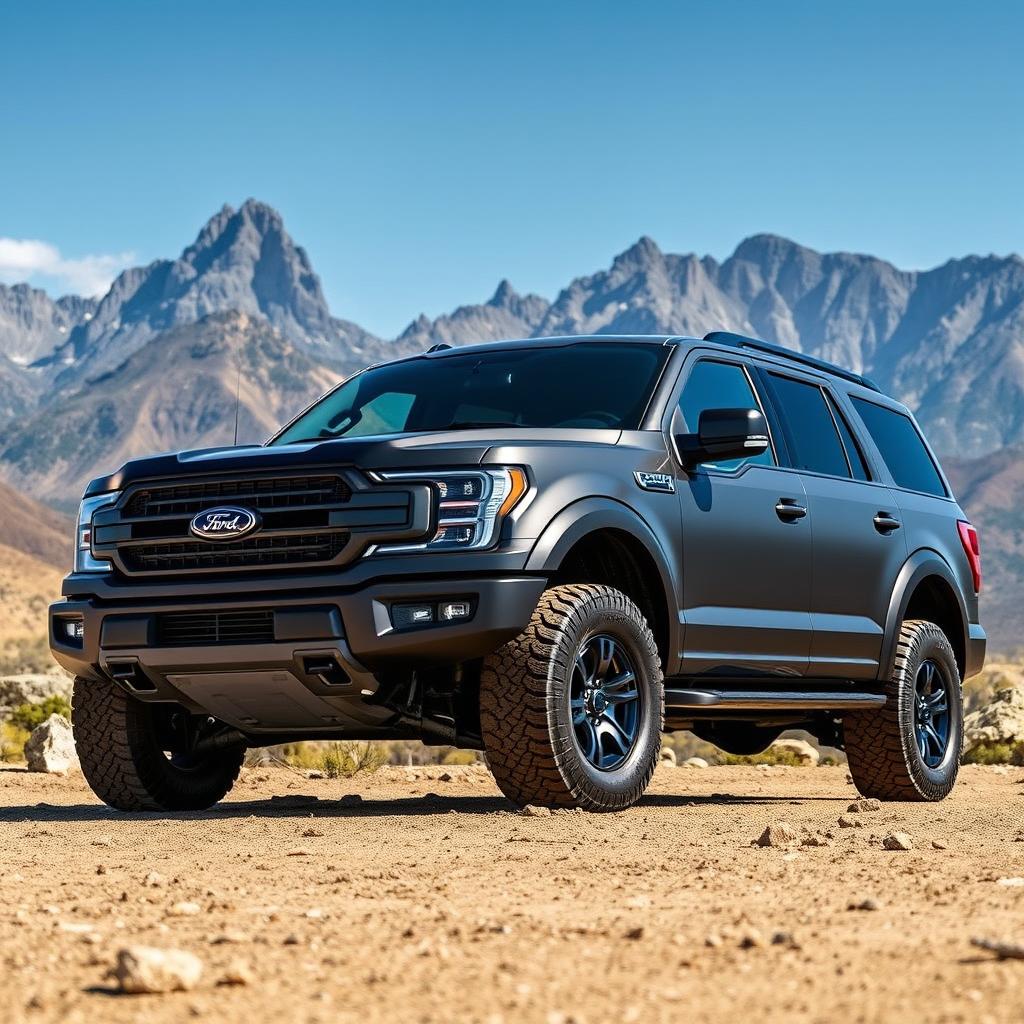 An impressive Ford Expedition Raptor parked in a rugged outdoor setting