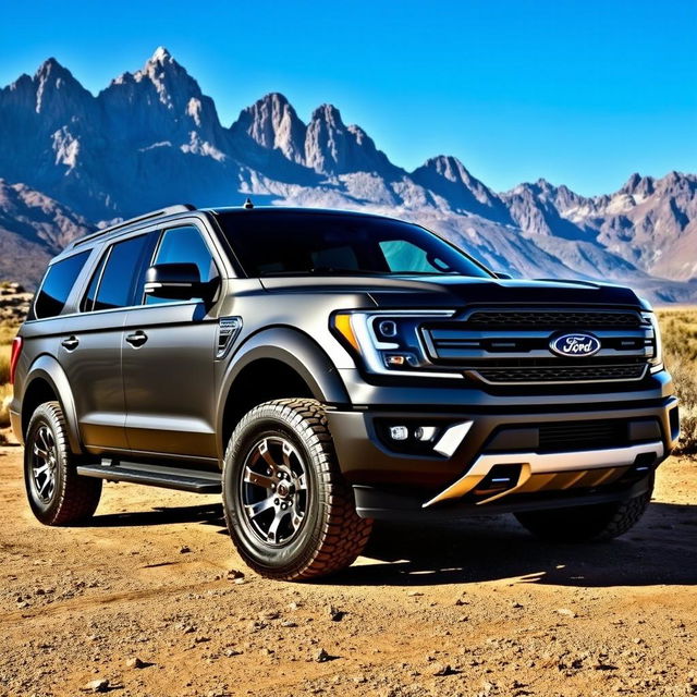 An impressive Ford Expedition Raptor parked in a rugged outdoor setting