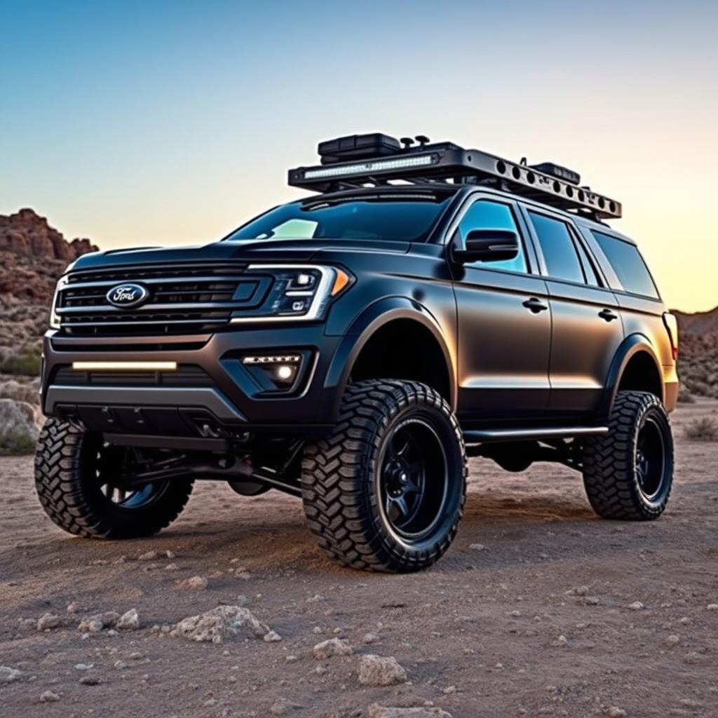 An aggressive Ford Expedition Tremor, showcasing extreme tuning modifications