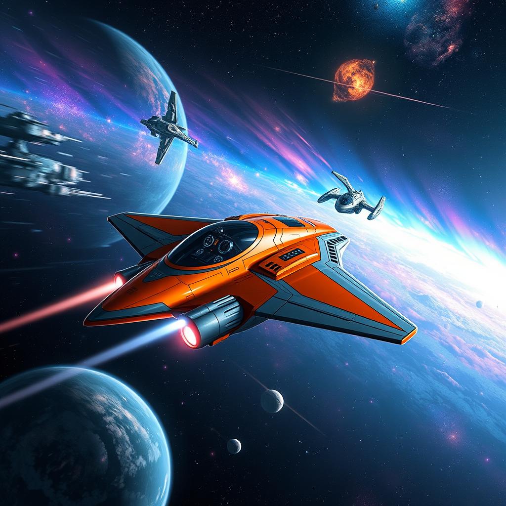 A mesmerizing starfighter gliding through the depths of space, designed for high speed and agility