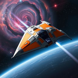 A mesmerizing starfighter gliding through the depths of space, designed for high speed and agility