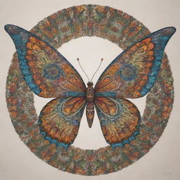 A multicolored depiction of a thriving social circle creating the shape of a dynamic butterfly at the center, intricate patterns mimic a trident symbol embedded within.