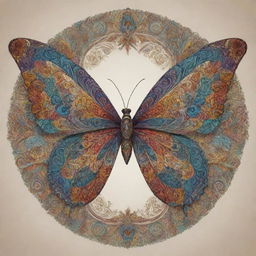 A multicolored depiction of a thriving social circle creating the shape of a dynamic butterfly at the center, intricate patterns mimic a trident symbol embedded within.