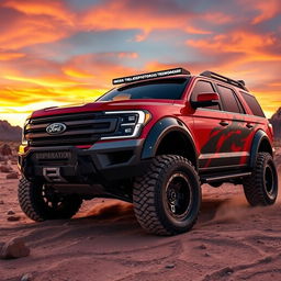 A rugged Ford Expedition Tremor, customized to resemble a Velociraptor, showcasing its aggressive off-road styling and powerful presence