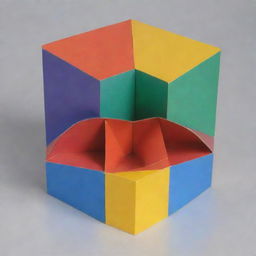 A box filled with five different four-sided geometric shapes, with a variety of colors, sizes and orientations