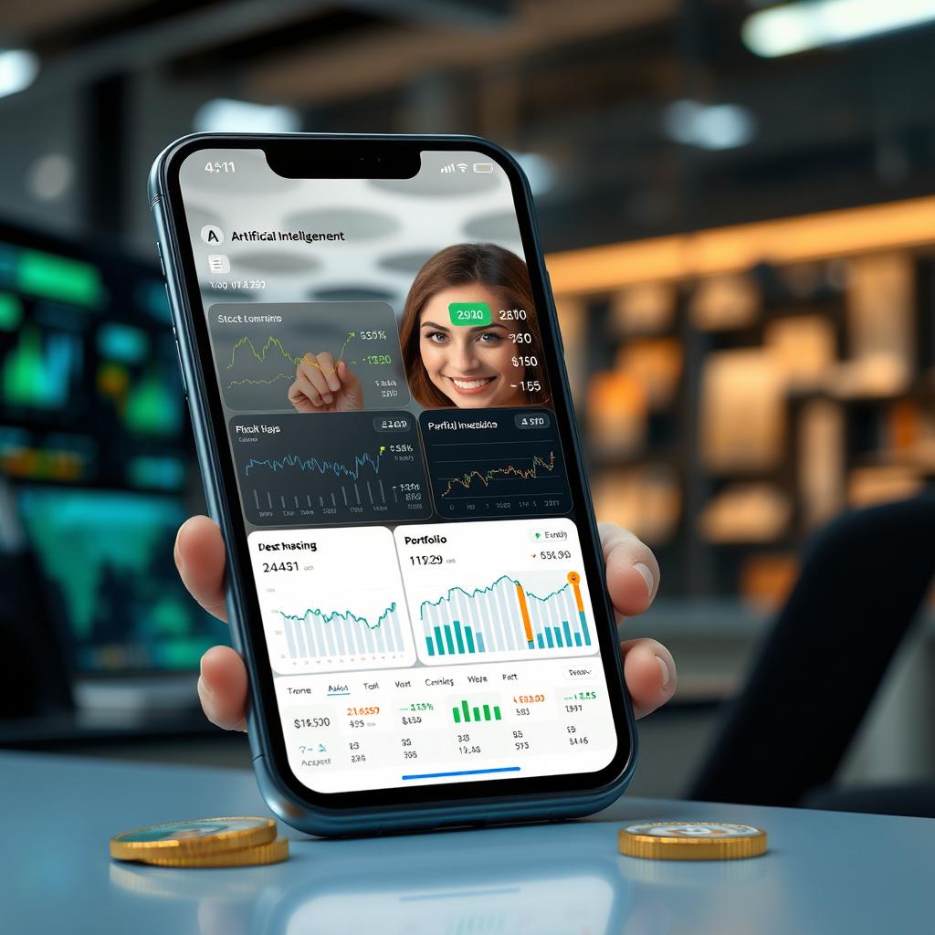 An innovative mobile application featuring artificial intelligence that manages personal investments, shown on a digital device's screen