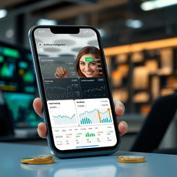 An innovative mobile application featuring artificial intelligence that manages personal investments, shown on a digital device's screen