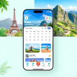 A visually appealing travel app interface showcasing a user-friendly design for creating travel itineraries