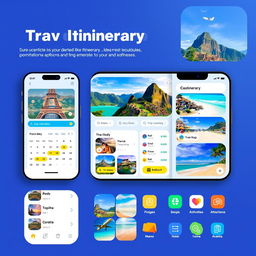 A visually appealing travel app interface showcasing a user-friendly design for creating travel itineraries