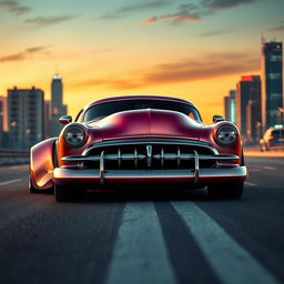 A stunning fusion of a 1951 Chevrolet with widebody styling and wide tires, integrated with futuristic design elements from modern supercars, particularly those of BMW