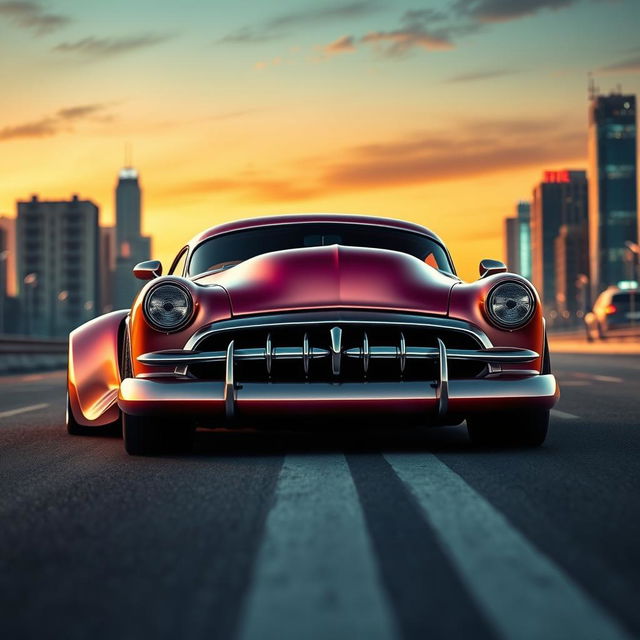 A stunning fusion of a 1951 Chevrolet with widebody styling and wide tires, integrated with futuristic design elements from modern supercars, particularly those of BMW