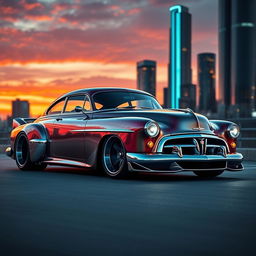 A stunning fusion of a 1951 Chevrolet with widebody styling and wide tires, integrated with futuristic design elements from modern supercars, particularly those of BMW