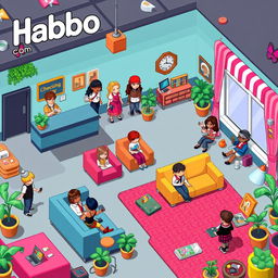 A pixel art scene inspired by Habbo