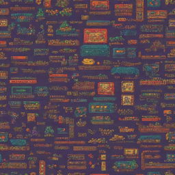 Detailed pixel art of a vibrant and intricate background, showcasing a diverse palette to capture the nostalgia and charm of retro gaming.