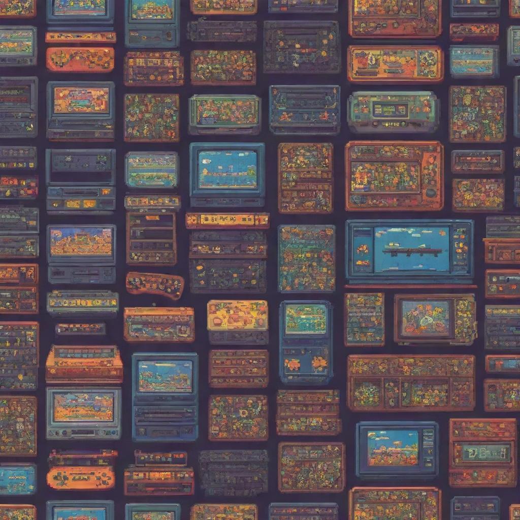 Detailed pixel art of a vibrant and intricate background, showcasing a diverse palette to capture the nostalgia and charm of retro gaming.