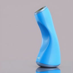 A futuristic blue thermos bottle that autonomously chills its contents and prominently displays the current temperature