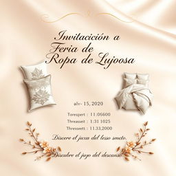 An elegant email invitation for a luxurious bedding fair, featuring a sophisticated background with a subtle silk texture in soft pastel colors