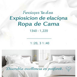 A chic email invitation for a bedding brand's exhibition fair aimed at hotels, featuring a clean and elegant design in a color palette of white and dark turquoise