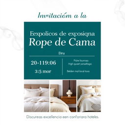 A chic email invitation for a bedding brand's exhibition fair aimed at hotels, featuring a clean and elegant design in a color palette of white and dark turquoise