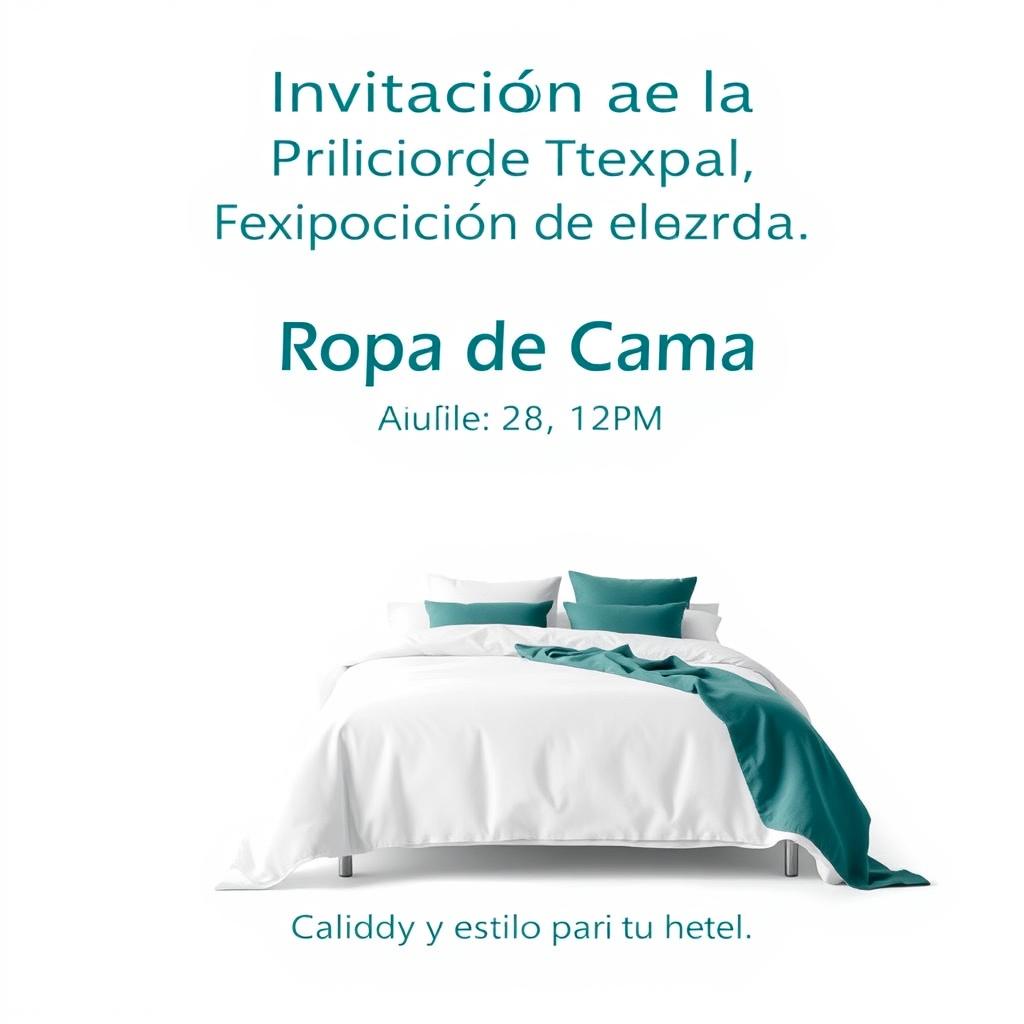 A minimalist email invitation for a bedding brand's exhibition fair targeting hotels, utilizing a crisp design in a color scheme of white and dark turquoise