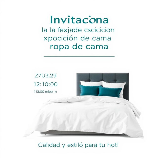 A minimalist email invitation for a bedding brand's exhibition fair targeting hotels, utilizing a crisp design in a color scheme of white and dark turquoise