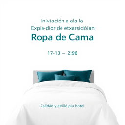 A minimalist email invitation for a bedding brand's exhibition fair targeting hotels, utilizing a crisp design in a color scheme of white and dark turquoise