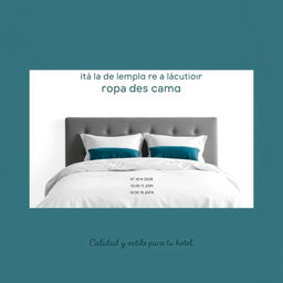 A minimalist email invitation for a bedding brand's exhibition fair targeting hotels, utilizing a crisp design in a color scheme of white and dark turquoise