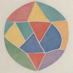 Detailed drawing filled with five unique four-sided geometric shapes in varied colors, sizes, and orientations